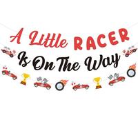 kreat4joy Race Car Baby Shower Decoration, A Little Racer is on the Way Banner Race Car Theme Garland for Black Red for Let’s Go Racing Theme Baby Shower Gender Reveal Decoration