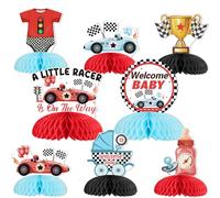 kreat4joy Race Car Baby Shower Decoration, A Little Racer is on the Way Honeycomb Centerpiece Welcome Baby Table Decoration Red Blue for Let’s Go Racing Race Car Theme Gender Reveal Supplies
