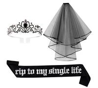 kreat4joy Rip to My Single Life Bachelorette Decoration Accessories Set Black Bride Sash Crown Veil for Woman Gothic Theme Bride or Die Bridal Shower Wedding Celebration Party Favor