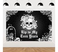 kreat4joy Rip to My Teen Years Birthday Decoration Backdrop 5 * 3ft Background with Pre-Punched Hole Vinyl Fabric for Girl’s 20th Gothic Kissing My Teens Goodbye Hello Twenties Birthday Decoration