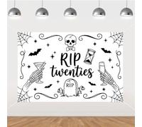 kreat4joy RIP Twenties Decoration Backdrop 5*3ft, Gothic 30th Birthday Decoration Background Banner Vinyl Black & White Hand-Drawn RIP to My 20s 30th Birthday Party Decoration with Grommets & Ribbon
