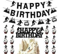 kreat4joy Skiing Birthday Decorations, Winter Sports Decorations Snowboard Skiing Happy Birthday Cupcake Cake Toppers Banner for Ski Enthusiast Gymnastics Skateboard Boys Girls Adult Birthday Party