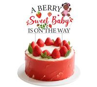kreat4joy Strawberry Baby Shower Decoration, A Berry Sweet Baby Is on The Way Decoration Cake Topper Double-Sided Printing Pre-Assembled for Black Girl Berry Sweet Gender Reveal Baby Shower Supplies