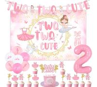 kreat4joy Tutu Cute 2nd Birthday Decorations, Ballerina Party Decorations Backdrop Banner, Pink Tutu Cute Cake Cupcake Toppers for Ballet Dancing Girl 2nd Birthday Decorations