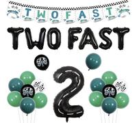 kreat4joy Two Fast Birthday Decorations Boy Vintage, Race Car 2nd Birthday Party Decorations Two Fast Banner Foil Balloon Number 2 Balloon for Retro Racing Car Theme 2 Year Old Boy Birthday