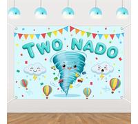 kreat4joy Two Nado Birthday Party Decoration Boy, Two Tornado Backdrop Background 5 * 3ft Vinyl Blue He is A Little 2 Nado Banner for Tornado 2nd 2 Year Old Birthday Decorations