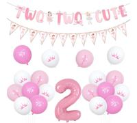 kreat4joy Two Two Cute Birthday Decorations, Tutu Cute Birthday Banner Ballerina Bunting Banner Balloons Pink Number 2 Foil Balloon for Ballet Dancing Girls Two Cute 2nd Birthday Decorations