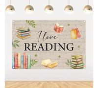 kreat4joy Vintage Book Themed Party Decorations, Book Themed I Love Reading Backdrop 5x3ft Vintage Photography Background for Books Club Library Reading Themed 1st Birthday Baby Shower Party Supplies