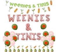 kreat4joy Weenies and Tinies Party Decoration, Weenies and Tinies Banner Garland Cupcake Topper Foil Latex Balloon for Martini A Tiny Bit Older Birthday Bachelorette Party Decoration