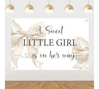 kreat4joy White Bow Baby Shower Decoration Girl, A Sweet Little Girl is on Her Way Decoration Backdrop Banner 5×3ft Bow Theme Background Prop for Bowknot Baby Shower Gender Reveal Party Supplies