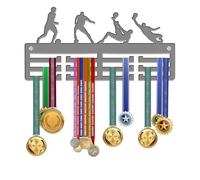 KreateSquare Football Medal Hanger | Sturdy 3-Row Medal Display Rack with Football Sport Theme | Durable 3mm Acrylic Medal Holder | Ideal Wall & Bedroom Decoration (Dark Grey)