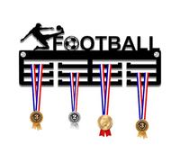 KreateSquare Football Medal Hanger | Sturdy 3-Row Medal Display Rack with Football Sport Theme | Durable 3mm Acrylic Medal Holder | Ideal Wall & Bedroom Decoration (Black)