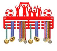 KreateSquare Football Medal Hanger | Sturdy 3-Row Medal Display Rack with Football Sport Theme | Durable 3mm Acrylic Medal Holder | Ideal Wall & Bedroom Decoration (Red)