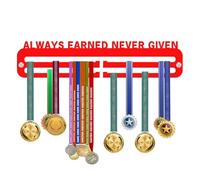 KreateSquare Medal Hanger Always Earned Never Given | 2-Row Medal Display Rack Made from 3mm Acrylic | Ideal Wall & Bedroom Decoration (Red)
