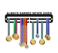 KreateSquare Medal Hanger Always Earned Never Given | 2-Row Medal Display Rack Made from 3mm Acrylic | Ideal Wall & Bedroom Decoration (Black)