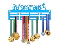 KreateSquare Medal Hanger for Runner | So She Did Theme | Sturdy 3-Row Medal Display Rack Made from 3mm Acrylic | Ideal Wall & Bedroom Decoration (Blue)