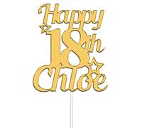 KreateSquare Personalised Acrylic Name & Age Cake Topper - Happy Birthday - Gold