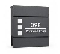 KreateSquare Personalised Black Lockable Post Box Wall Mounted with Keyhole, Custom Name & House Number Letter Box for Outside Wall, Weather Resistant Mail Box with Newspaper Slot (Design 1)