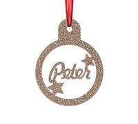 KreateSquare Personalised Christmas Bauble, 950 GSM (1.7 mm) Double-Sided Glitter Xmas Tree Decoration, Custom Name Baubles, Red - White & Green Xmas Ornaments (Champagne, Star)