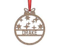 KreateSquare Personalised Christmas Bauble, 950 GSM (1.7 mm) Double-Sided Glitter Xmas Tree Decoration, Custom Name Baubles, Red Christmas Decorations Ornaments (Champagne, Small Stars)