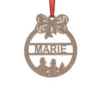 KreateSquare Personalised Christmas Bauble, 950 GSM (1.7 mm) Double-Sided Glitter Xmas Tree Decoration, Custom Name Baubles, Red Christmas Decorations Ornaments (Champagne, Bow & Snowman)