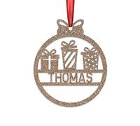 KreateSquare Personalised Christmas Bauble, 950 GSM (1.7 mm) Double-Sided Glitter Xmas Tree Decoration, Custom Name Baubles, Red Christmas Decorations Ornaments (Champagne