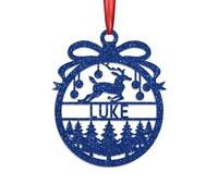 KreateSquare Personalised Christmas Bauble, 950 GSM (1.7 mm) Double-Sided Glitter Xmas Tree Decoration, Custom Name Baubles, Red, White & Green Christmas Ornaments (Royal Blue, Reindeer)