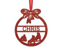 KreateSquare Personalised Christmas Bauble, 950 GSM (1.7 mm) Double-Sided Glitter Xmas Tree Decoration, Custom Name Baubles, Red Christmas Decorations Ornaments (Red, Bow & Bell, Ski Shoe)