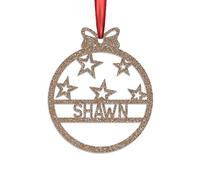 KreateSquare Personalised Christmas Bauble, 950 GSM (1.7 mm) Double-Sided Glitter Xmas Tree Decoration, Custom Name Baubles, Red Christmas Decorations Ornaments (Champagne, Stars)