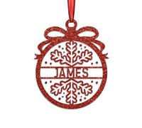 KreateSquare Personalised Christmas Bauble, 950 GSM (1.7 mm) Double-Sided Glitter Xmas Tree Decoration, Custom Name Baubles, Red, White & Green Christmas Ornaments (Red, Snowflakes)
