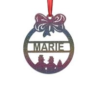 KreateSquare Personalised Christmas Bauble, 950 GSM (1.7 mm) Double-Sided Glitter Xmas Tree Decoration, Custom Name Baubles, Red Christmas Decorations Ornaments (Pastel Rainbow, Bow & Snowman)