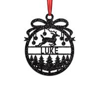 KreateSquare Personalised Christmas Bauble, 950 GSM (1.7 mm) Double-Sided Glitter Xmas Tree Decoration, Custom Name Baubles, Red, White & Green Christmas Ornaments (Black, Reindeer)