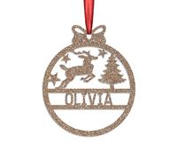 KreateSquare Personalised Christmas Bauble, 950 GSM (1.7 mm) Double-Sided Glitter Xmas Tree Decoration, Custom Name Baubles, Red Christmas Decorations Ornaments (Champagne, Reindeer)