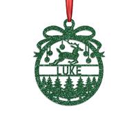 KreateSquare Personalised Christmas Bauble, 950 GSM (1.7 mm) Double-Sided Glitter Xmas Tree Decoration, Custom Name Baubles, Red, White & Green Christmas Ornaments (Green, Reindeer)