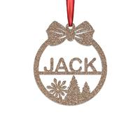 KreateSquare Personalised Christmas Bauble, 950 GSM (1.7 mm) Double-Sided Glitter Xmas Tree Decoration, Custom Name Baubles, Red Christmas Decorations Ornaments (Champagne, Bow & Snowflakes)