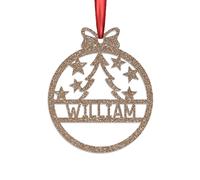 KreateSquare Personalised Christmas Bauble, 950 GSM (1.7 mm) Double-Sided Glitter Xmas Tree Decoration, Custom Name Baubles, Red Christmas Decorations Ornaments (Champagne, Christmas Tree)
