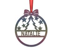 KreateSquare Personalised Christmas Bauble, 950 GSM Double-Sided Glitter Xmas Tree Decoration, Custom Name Baubles, Red & White Christmas Decorations Ornaments (Pastel Rainbow, Xmas Tree)