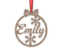 KreateSquare Personalised Christmas Bauble, 950 GSM Double-Sided Glitter Xmas Tree Decoration, Custom Name Baubles, Red & White Christmas Decorations Ornaments (Champagne, Snowflakes)