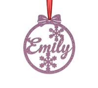 KreateSquare Personalised Christmas Bauble, 950 GSM Double-Sided Glitter Xmas Tree Decoration, Custom Name Baubles, Red & White Christmas Decorations Ornaments (Lavender, Snowflakes)