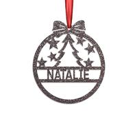 KreateSquare Personalised Christmas Bauble, 950 GSM Double-Sided Glitter Xmas Tree Decoration, Custom Name Baubles, Red & White Christmas Decorations Ornaments (Gray, Xmas Tree)