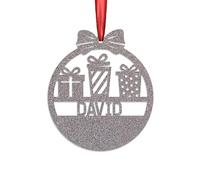 KreateSquare Personalised Christmas Bauble, 950 GSM Double-Sided Glitter Xmas Tree Decoration, Custom Name Baubles, Red & White Christmas Decorations Ornaments (Silver