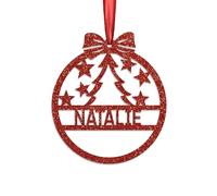 KreateSquare Personalised Christmas Bauble, 950 GSM Double-Sided Glitter Xmas Tree Decoration, Custom Name Baubles, Red & White Christmas Decorations Ornaments (Red, Xmas Tree)