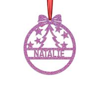 KreateSquare Personalised Christmas Bauble, 950 GSM Double-Sided Glitter Xmas Tree Decoration, Custom Name Baubles, Red & White Christmas Decorations Ornaments (Purple, Xmas Tree)