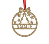 KreateSquare Personalised Christmas Bauble, 950 GSM Double-Sided Glitter Xmas Tree Decoration, Custom Name Baubles, Red & White Christmas Decorations Ornaments (Gold, Xmas Tree)