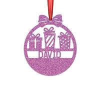 KreateSquare Personalised Christmas Bauble, 950 GSM Double-Sided Glitter Xmas Tree Decoration, Custom Name Baubles, Red & White Christmas Decorations Ornaments (Purple