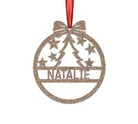 KreateSquare Personalised Christmas Bauble, 950 GSM Double-Sided Glitter Xmas Tree Decoration, Custom Name Baubles, Red & White Christmas Decorations Ornaments (Champagne, Xmas Tree)