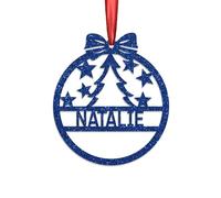 KreateSquare Personalised Christmas Bauble, 950 GSM Double-Sided Glitter Xmas Tree Decoration, Custom Name Baubles, Red & White Christmas Decorations Ornaments (Royal Blue, Xmas Tree)