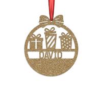 KreateSquare Personalised Christmas Bauble, 950 GSM Double-Sided Glitter Xmas Tree Decoration, Custom Name Baubles, Red & White Christmas Decorations Ornaments (Gold