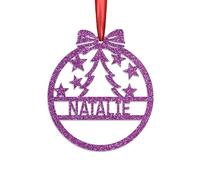KreateSquare Personalised Christmas Bauble, 950 GSM Double-Sided Glitter Xmas Tree Decoration, Custom Name Baubles, Red & White Christmas Decorations Ornaments (Muse, Xmas Tree)