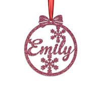 KreateSquare Personalised Christmas Bauble, 950 GSM Double-Sided Glitter Xmas Tree Decoration, Custom Name Baubles, Red & White Christmas Decorations Ornaments (Cerise, Snowflakes)
